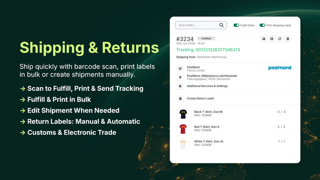 Scan to fulfill, bulk print shipping & return labels