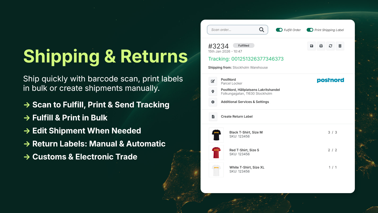 Scan to fulfill, bulk print shipping & return labels