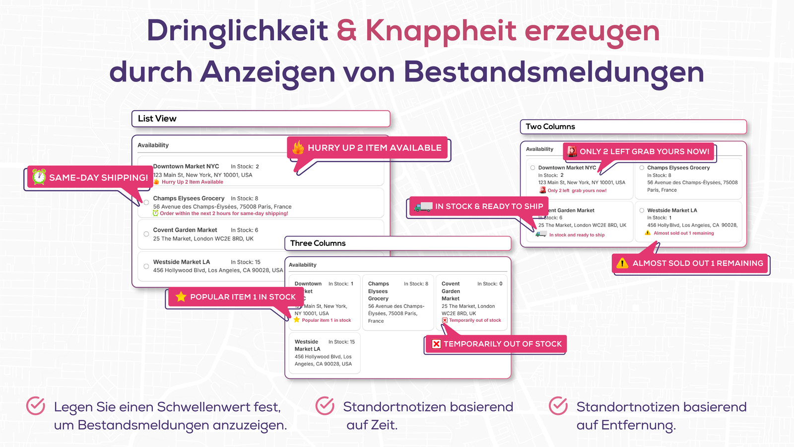 Warnung bei niedrigem Lagerbestand, Countdown-Nachrichten zum 