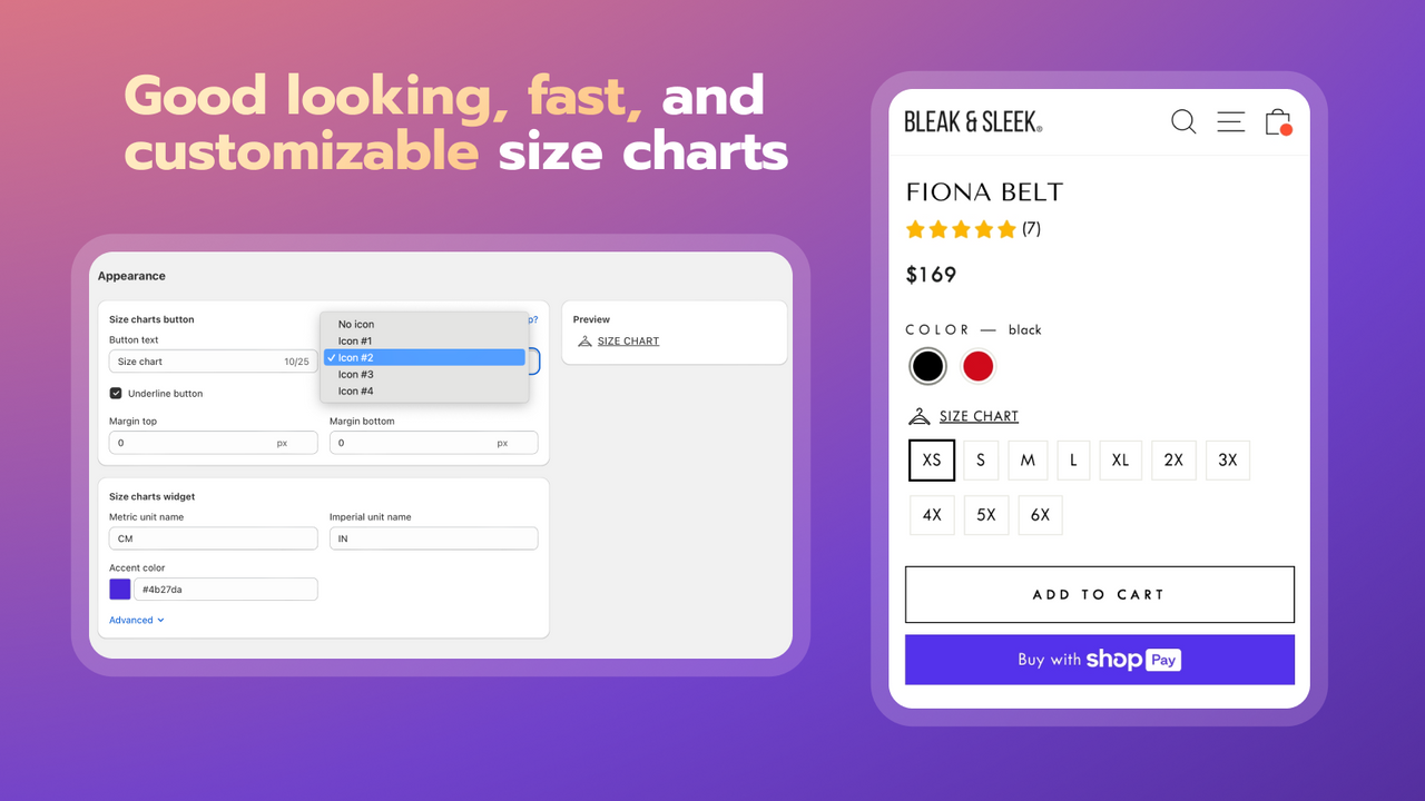 Add multiple size charts to each product