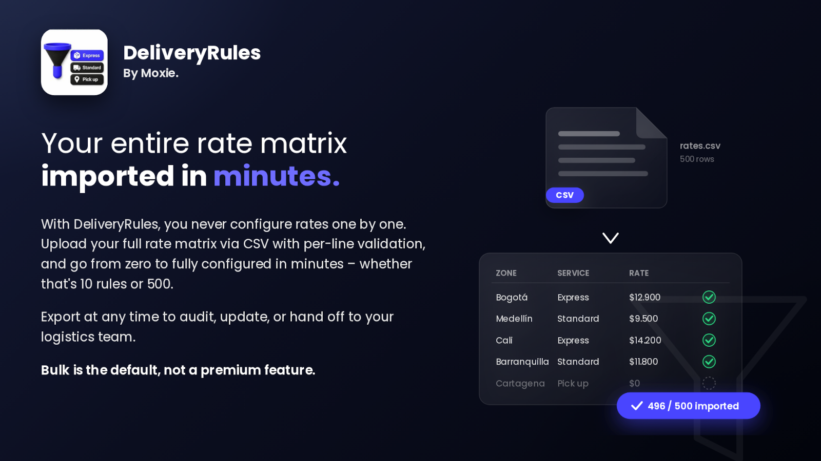 Set, update and upload your entire rate matrix in minutes
