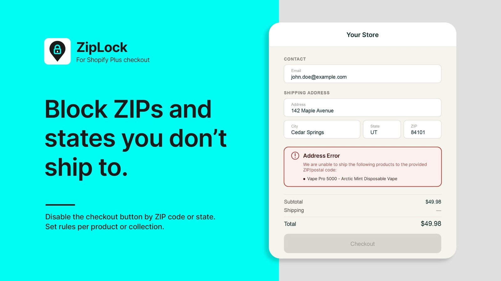 ZIP Lock: Easily restrict products by ZIP code or state