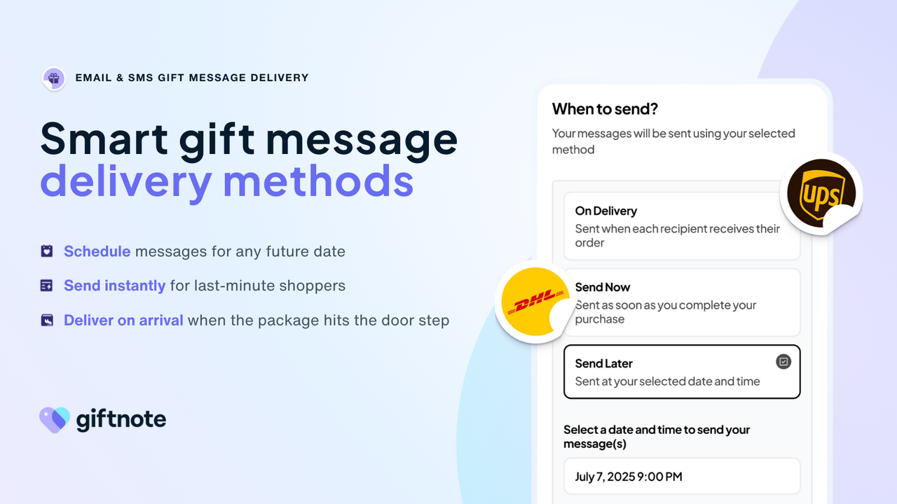 Scheduled, carrier-triggered gift notes for bulk gift orders