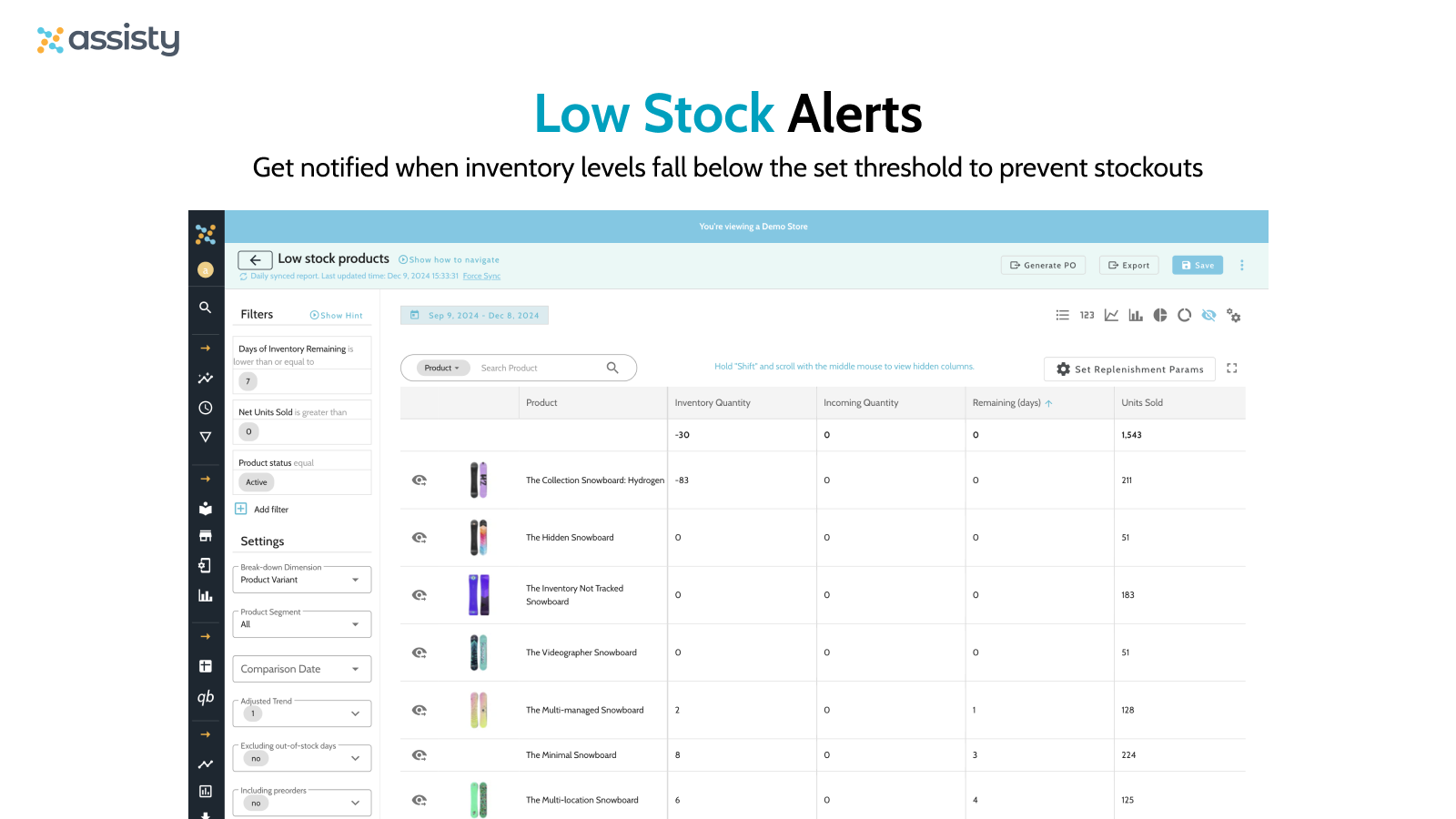 Get notified when inventory levels fall below the set threshold