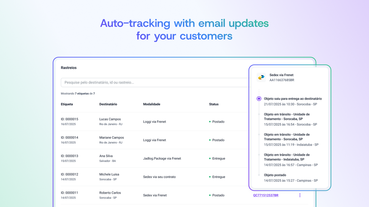 Automatic tracking with email alerts to customers
