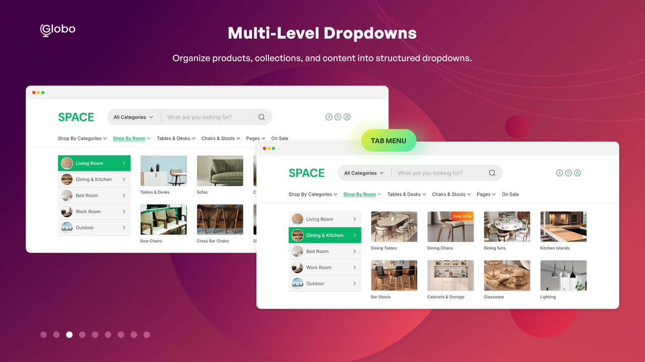 Livelli di menu a discesa illimitati, menu filtro