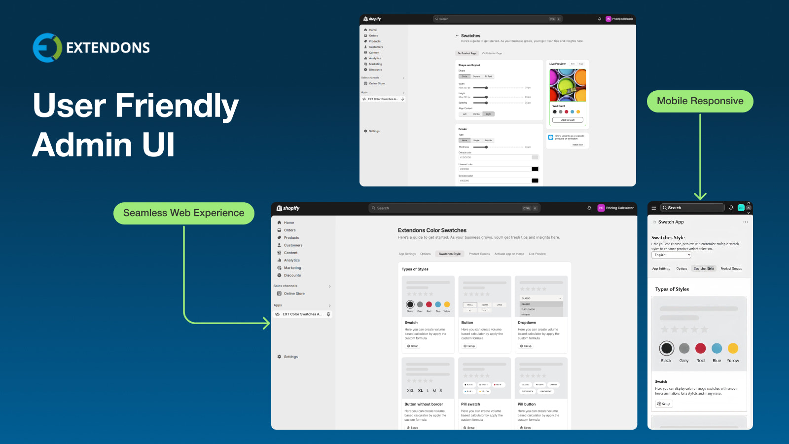User friendly interface for product and collections swatches