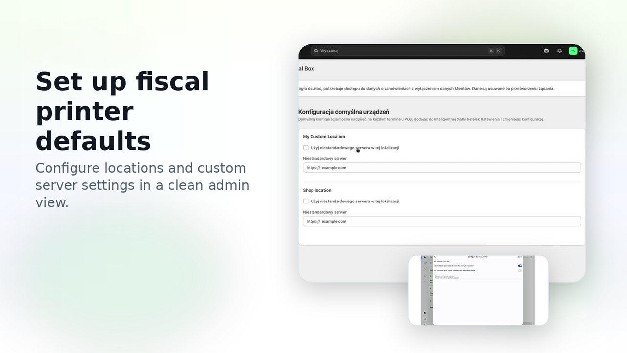 Set up fiscal printer defaults