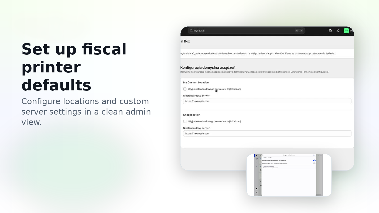 Set up fiscal printer defaults
