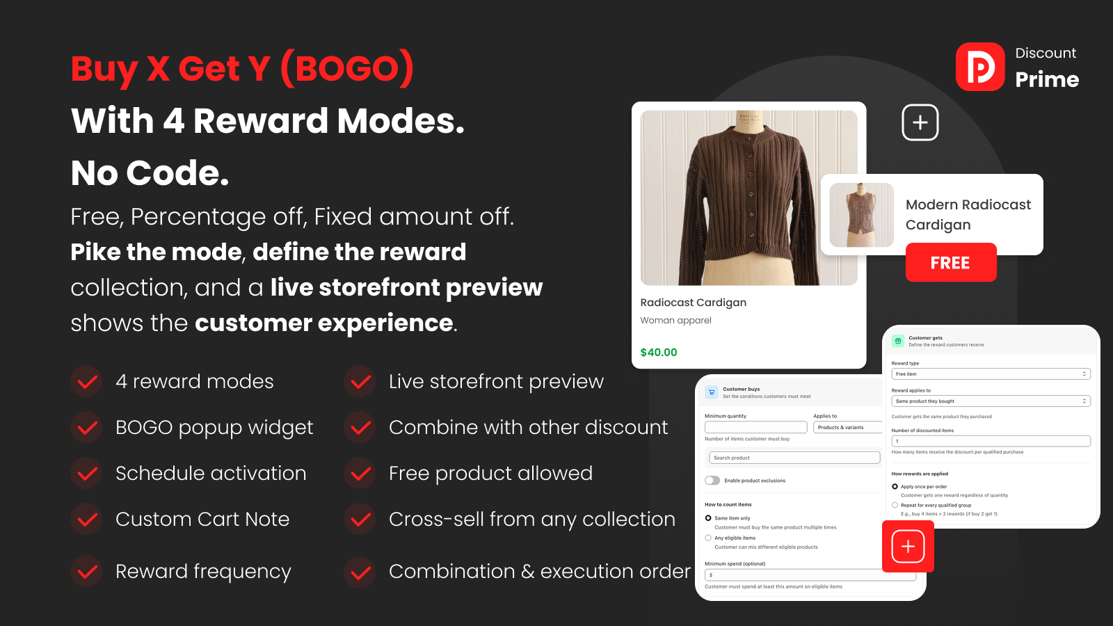Buy X Get Y (BOGO) with four reward modes
