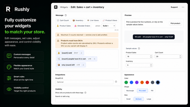 Produktseite mit Rushly Social Proof FOMO Badges