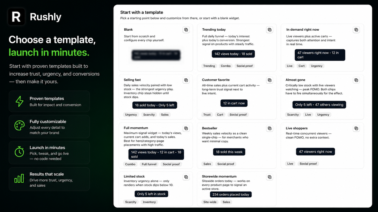 Rushly Widget-Builder mit mehreren ausgewählten Zählern