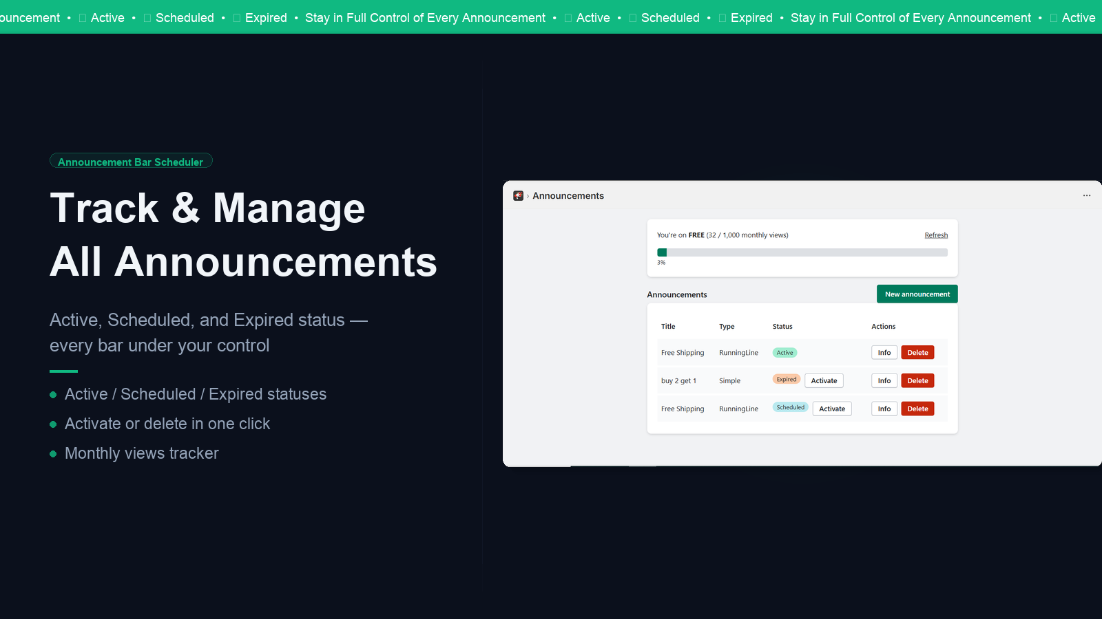 Track all your announcements and their status easily
