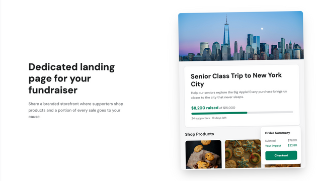dedicated landing page for fundraiser