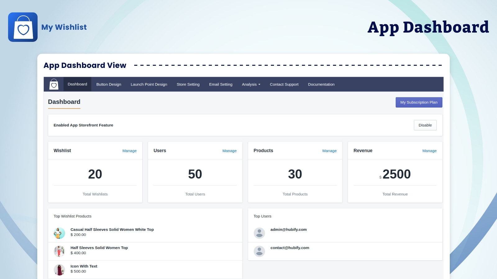 App dashboard