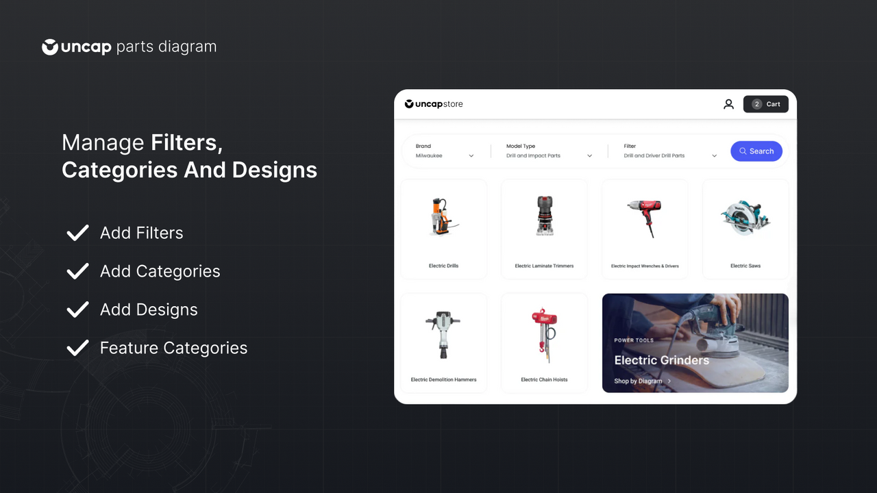 Manage Filters, Categories, and designs