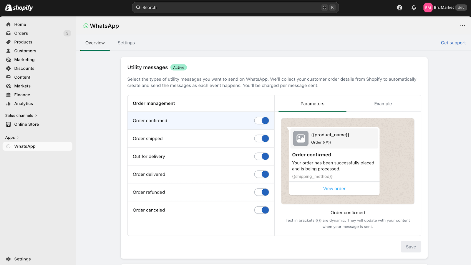 Manage the order updates that customers will receive on WhatsApp