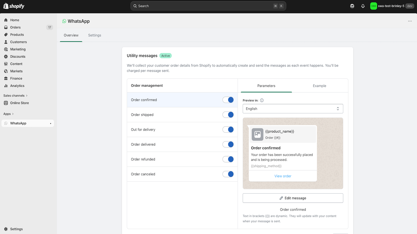 Manage and edit order updates that customers receive on WhatsApp