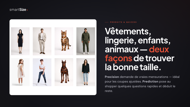 Guide des tailles et fit finder Shopify : mode, enfants, animaux