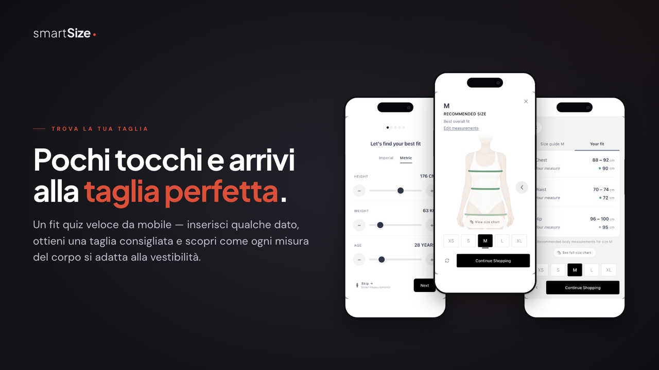 Fit finder Shopify da mobile: pochi tocchi, taglia giusta