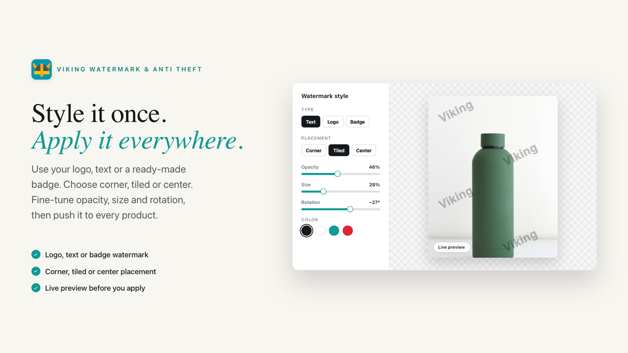 Customize watermark style, opacity and placement	