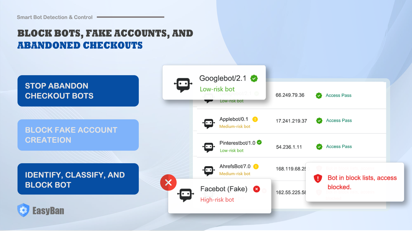 Block Crawler, fake accounts, and abandon checkouts