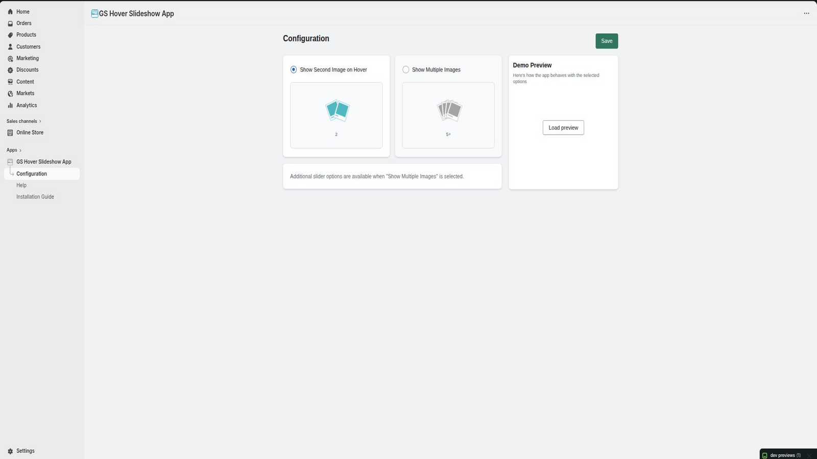 App config: Show Second Image on Hover mode with preview