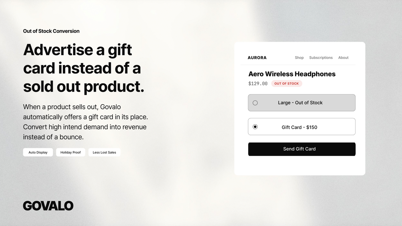 Out of stock conversion gift cards