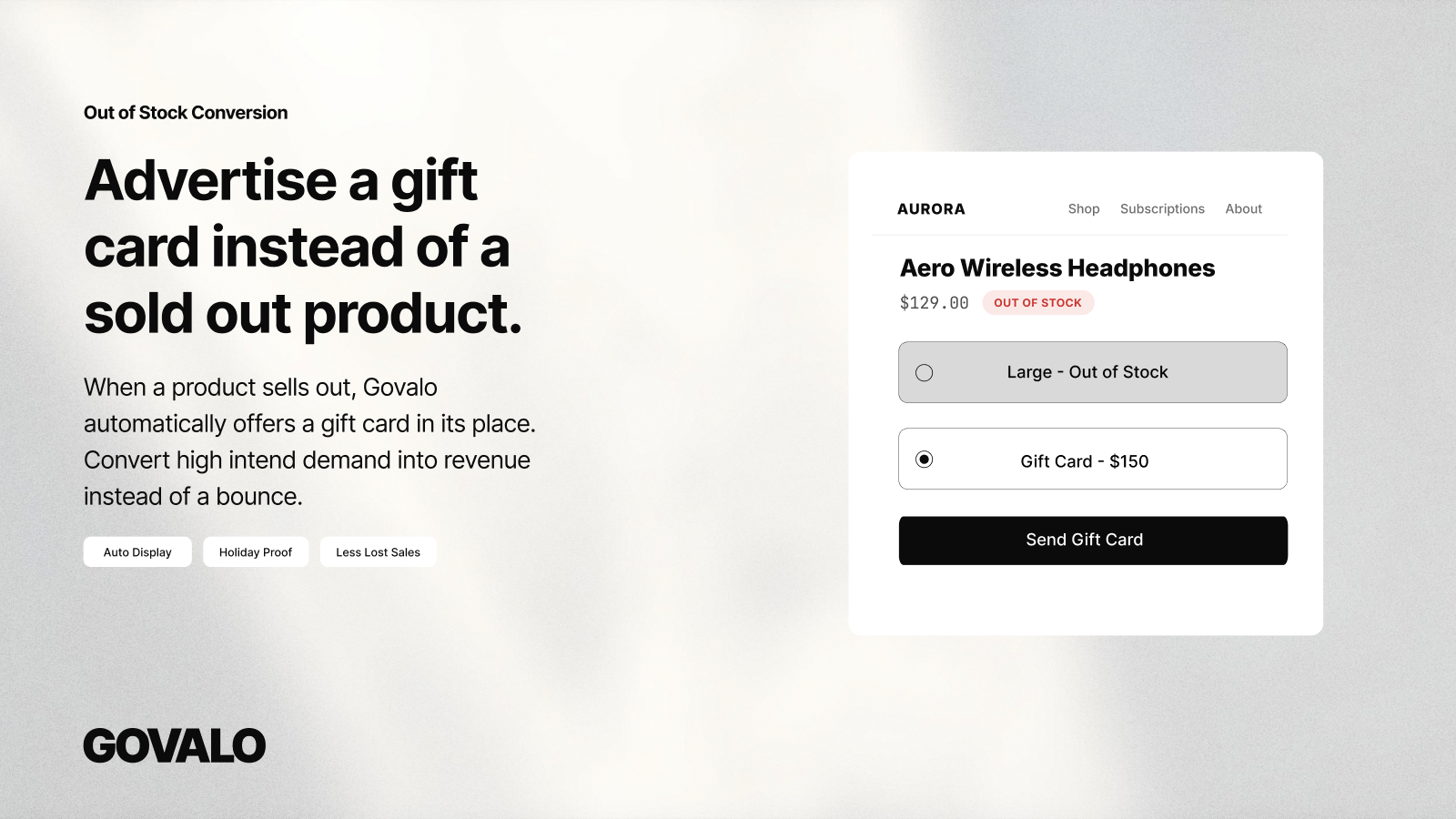 Out of stock conversion gift cards
