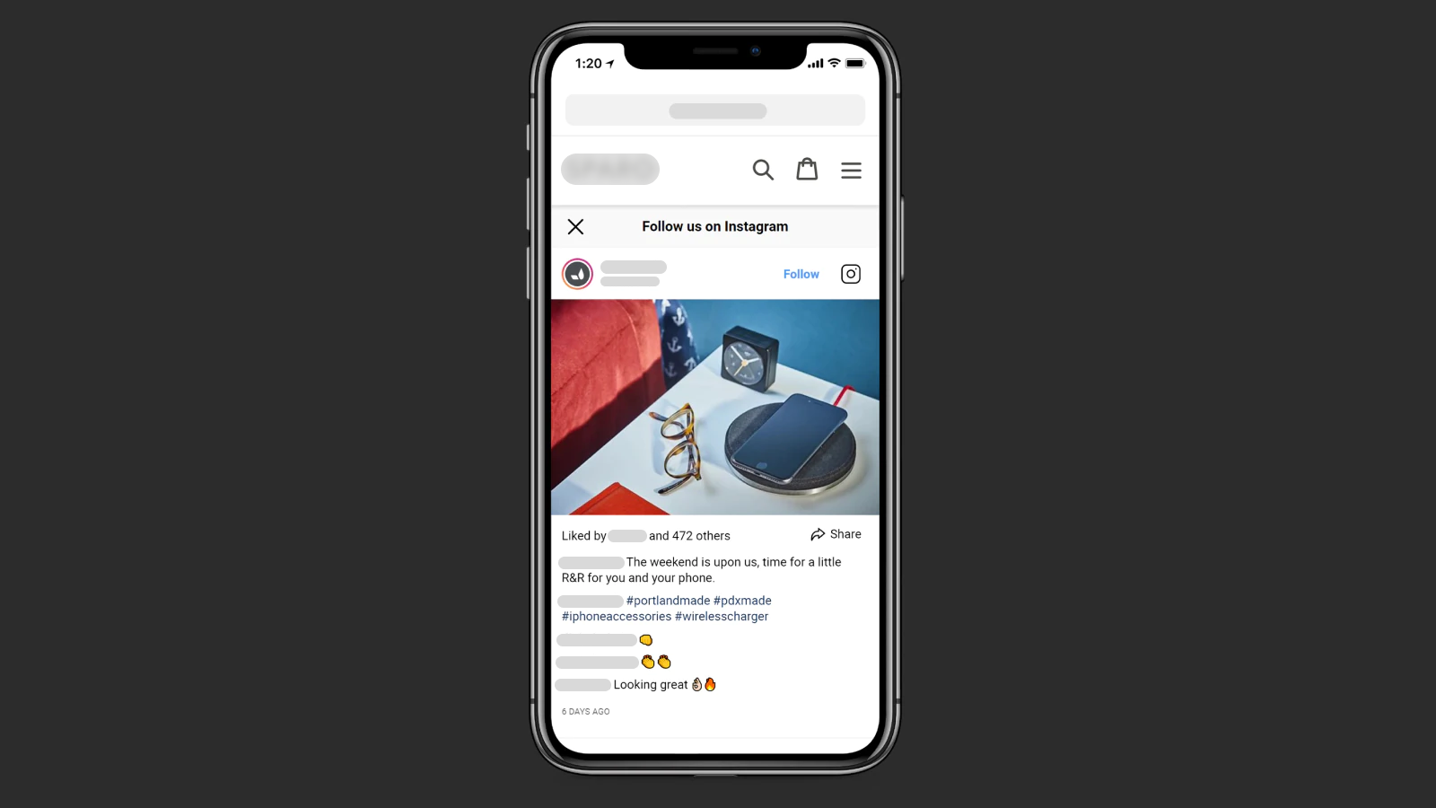 Special mobile Instagrampopup layout for better user experience
