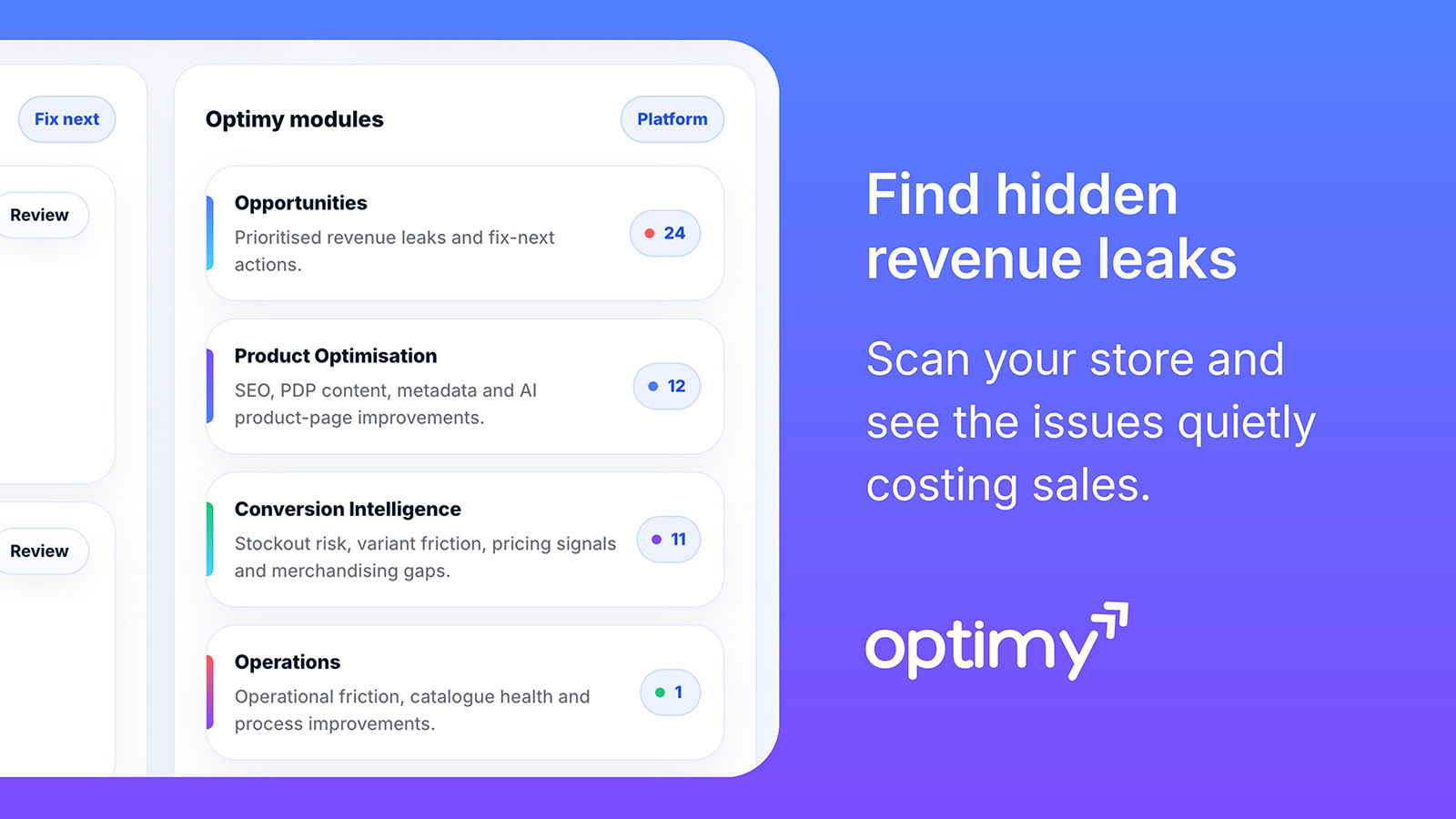 Optimy revenue leak detection and store issue scanning