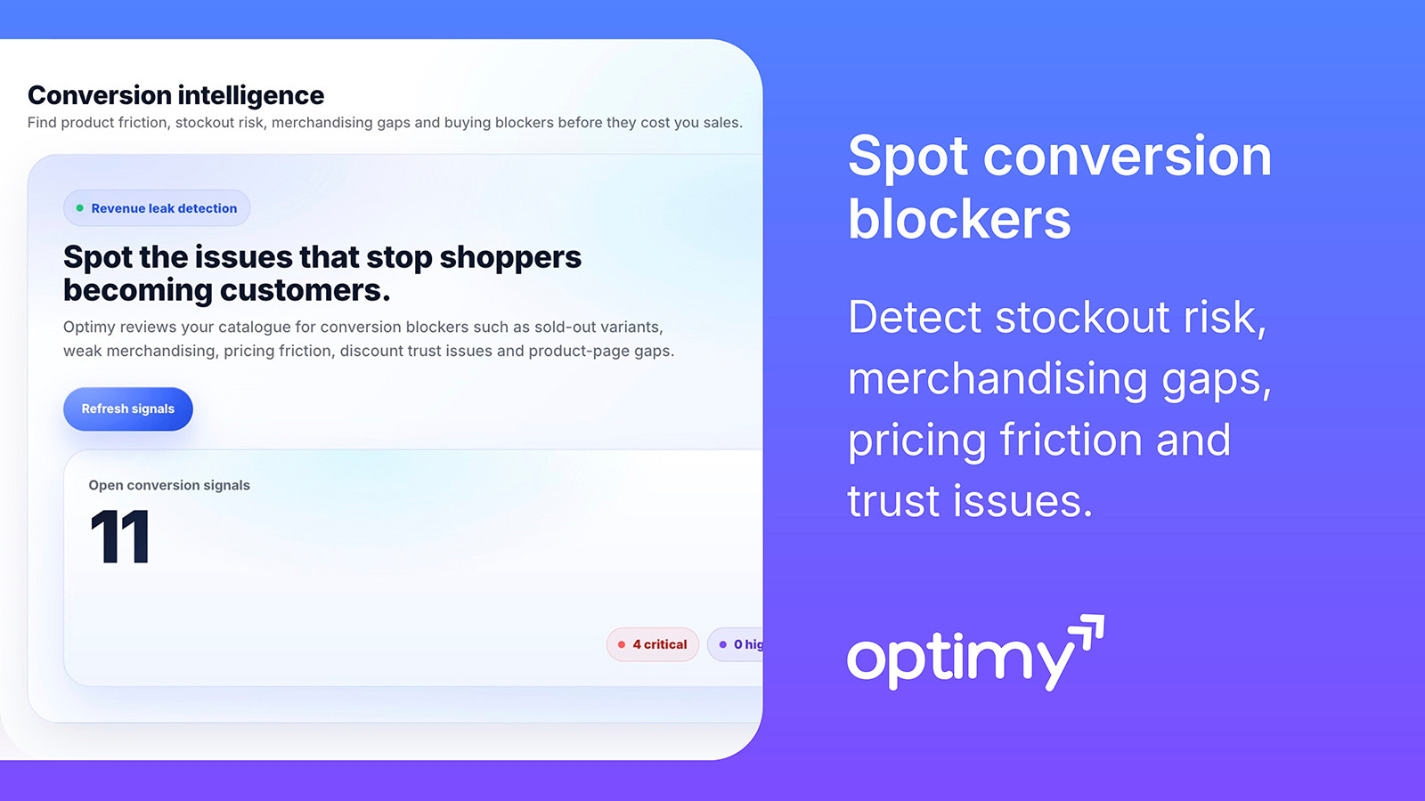 Optimy conversion intelligence and revenue leak detection
