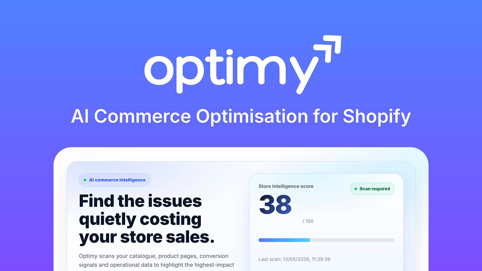 Optimy AI commerce optimisation dashboard for Shopify