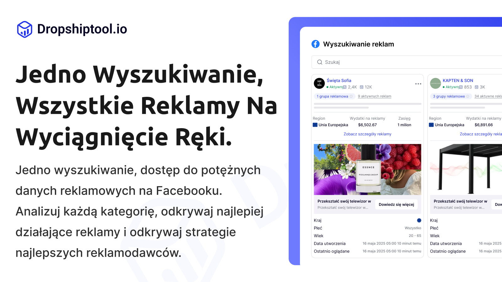 Biblioteka reklam na Facebooku dla produktów dropshippingowych