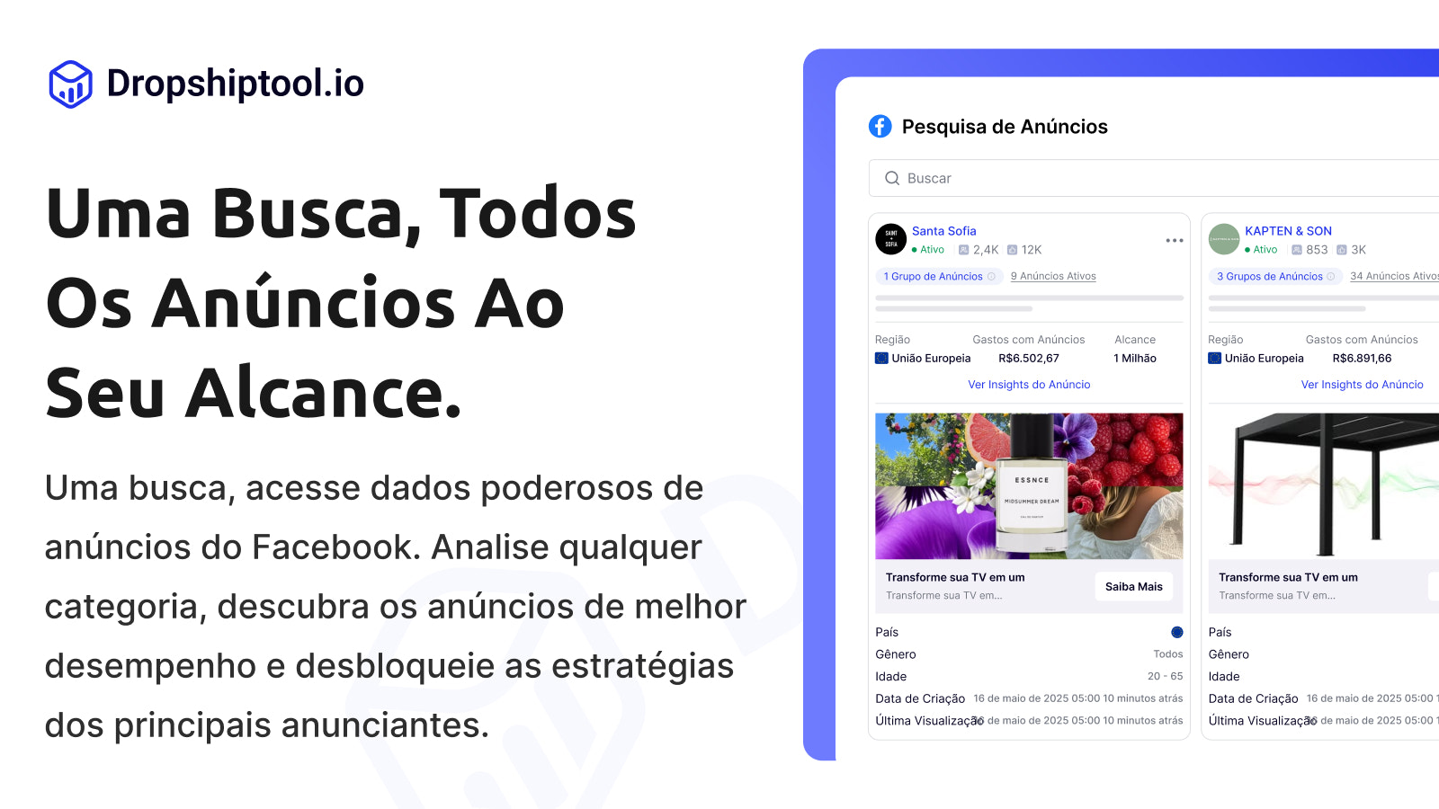 Biblioteca de anúncios do Facebook para produtos de dropshipping