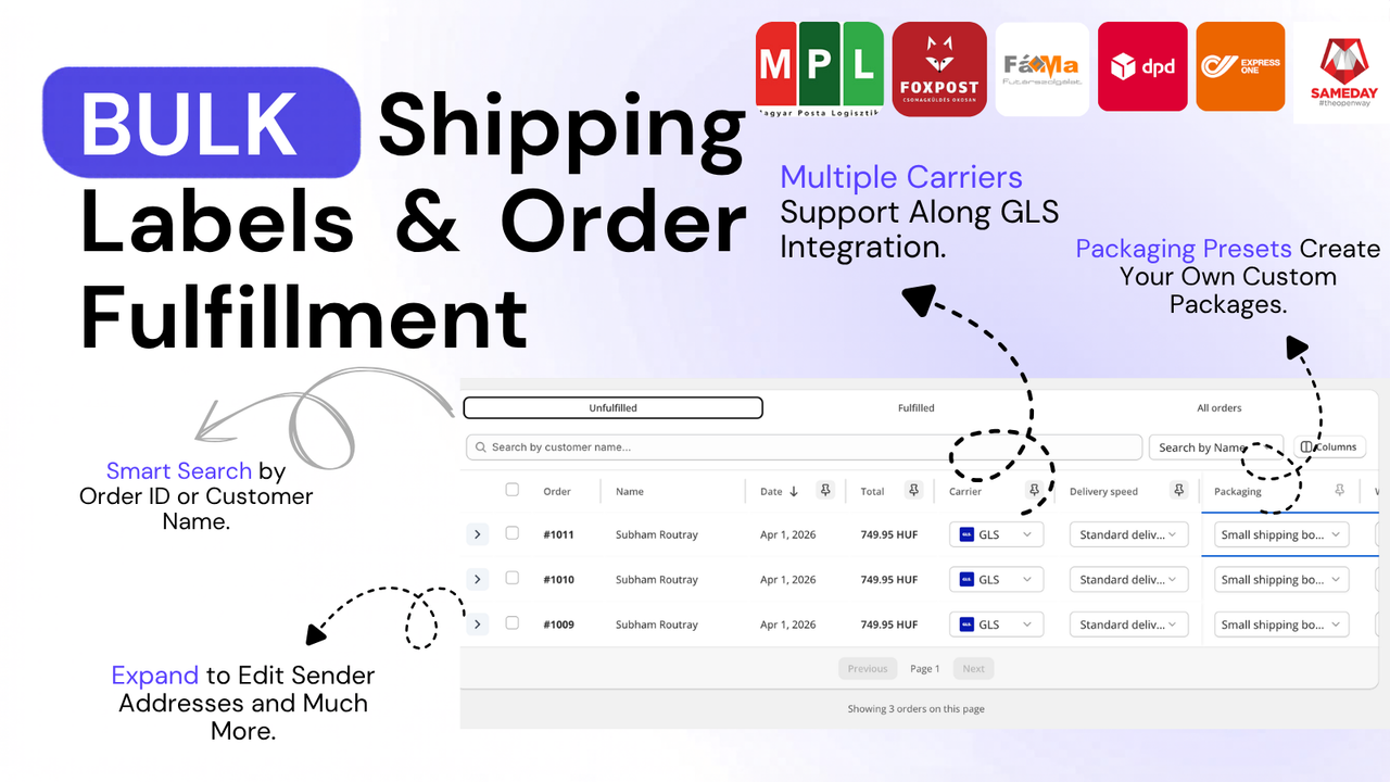 Bulk shipping & fulfillment with GLS and multi-carrier support
