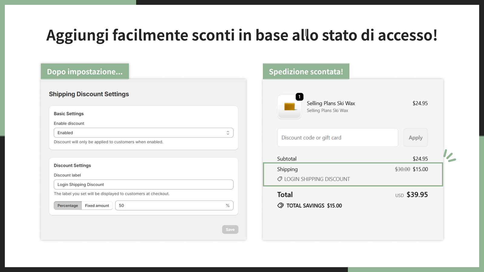 Aggiungi facilmente sconti in base allo stato di accesso!