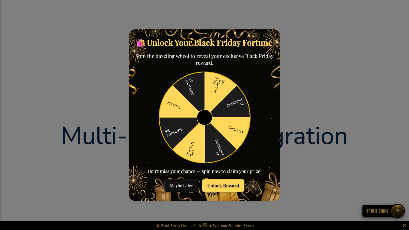 Welcome spin wheel popup to capture emails from new visitors