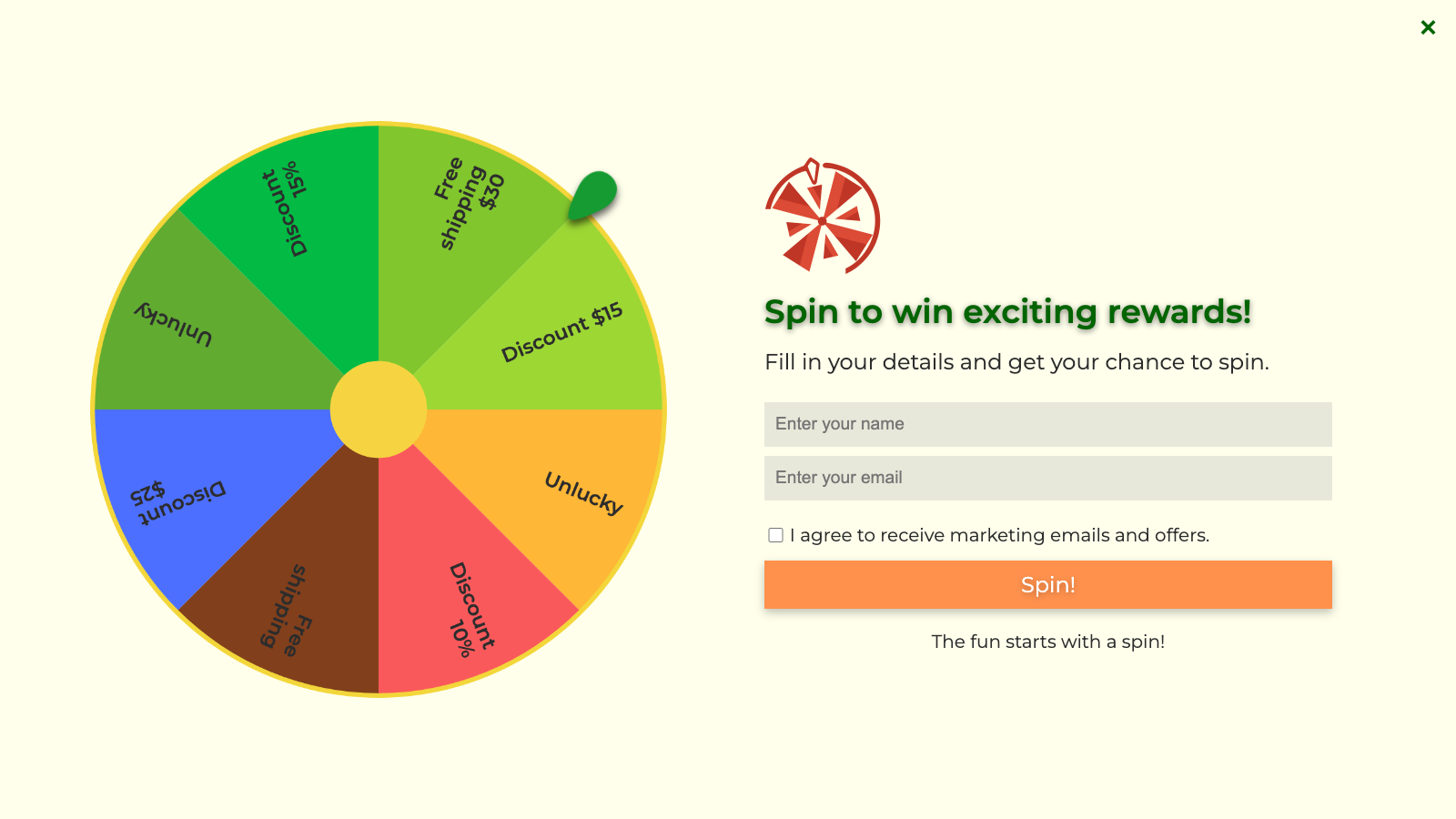 Spin-to-win popup to engage visitors and boost conversions