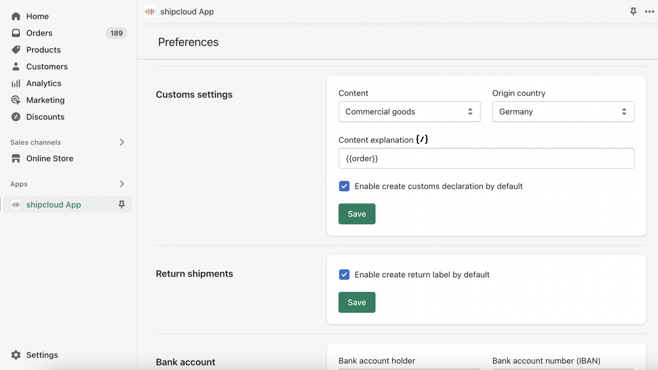 App preferences - return label slip inside the parcel or not