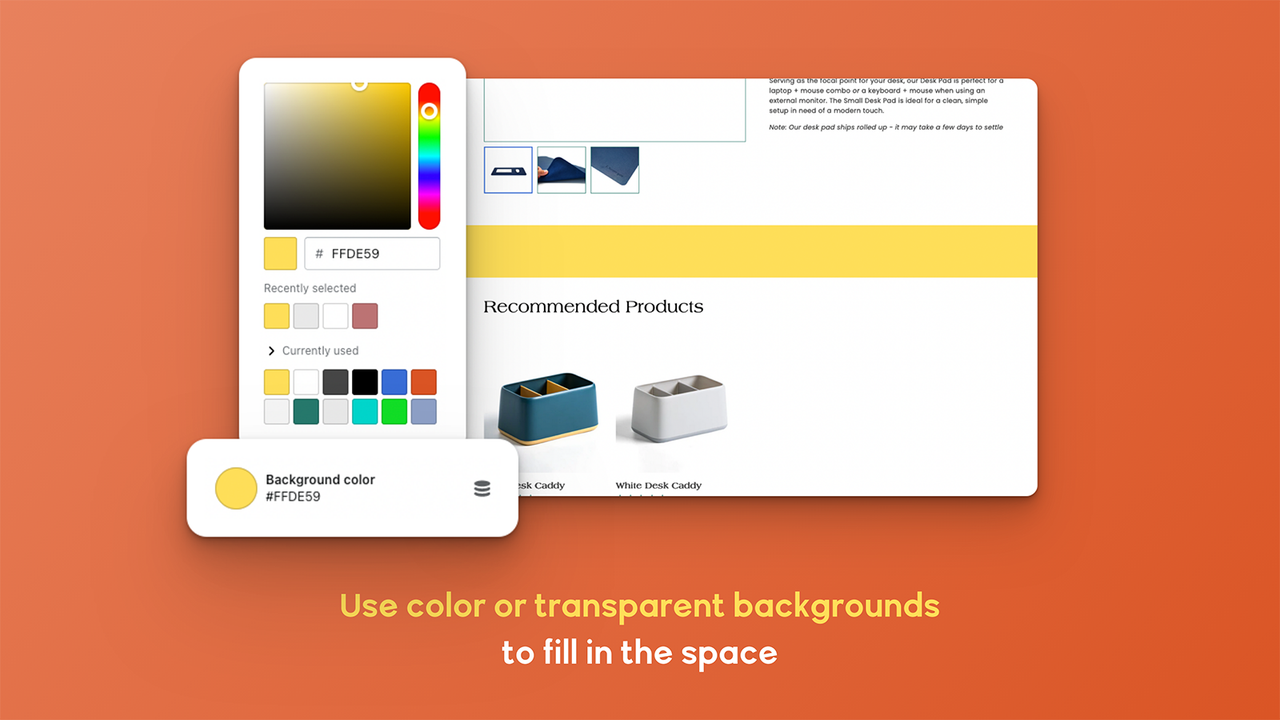 Usa colori o sfondi trasparenti per riempire lo spazio