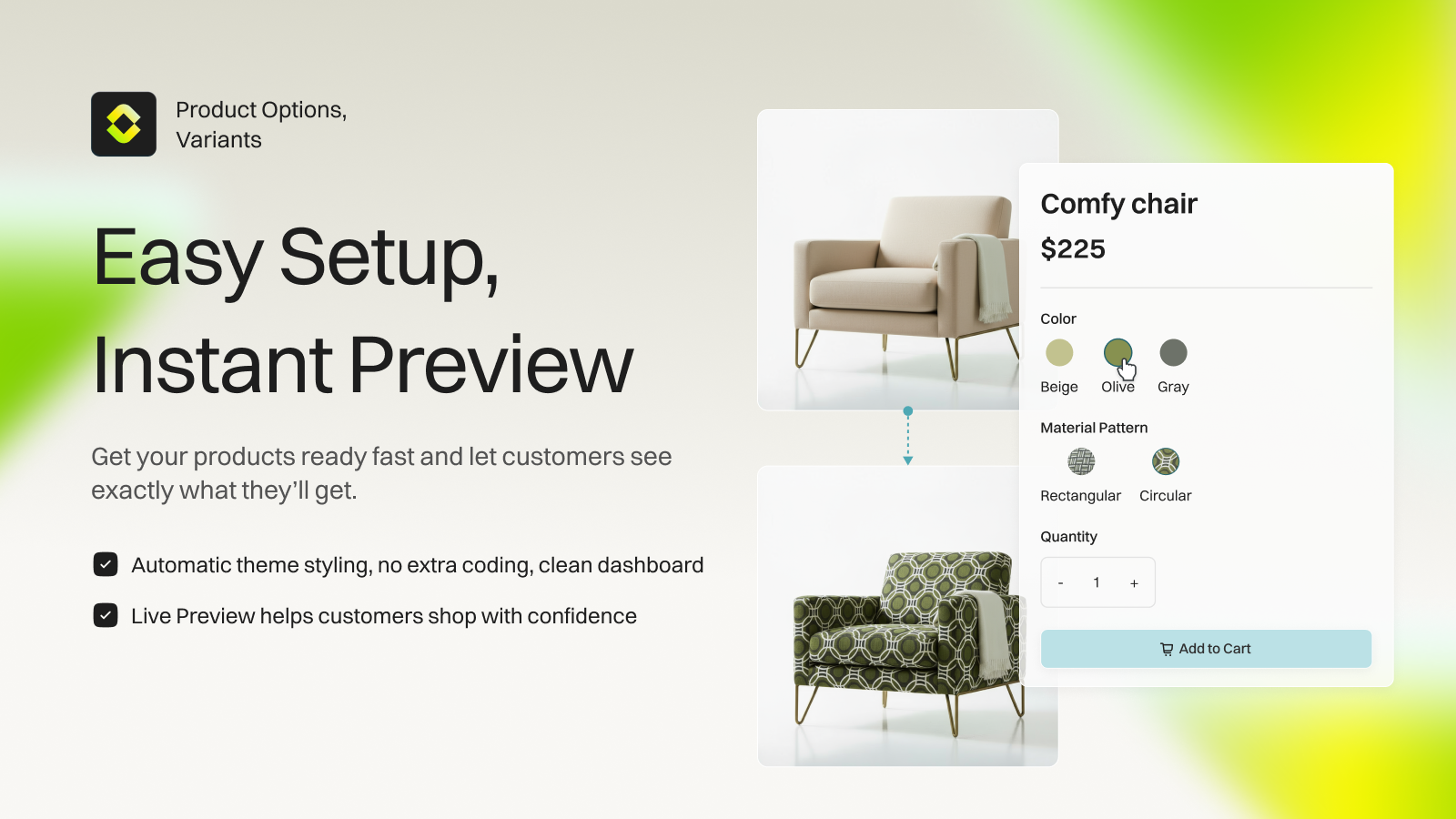 Automatic theme styling and live product updates