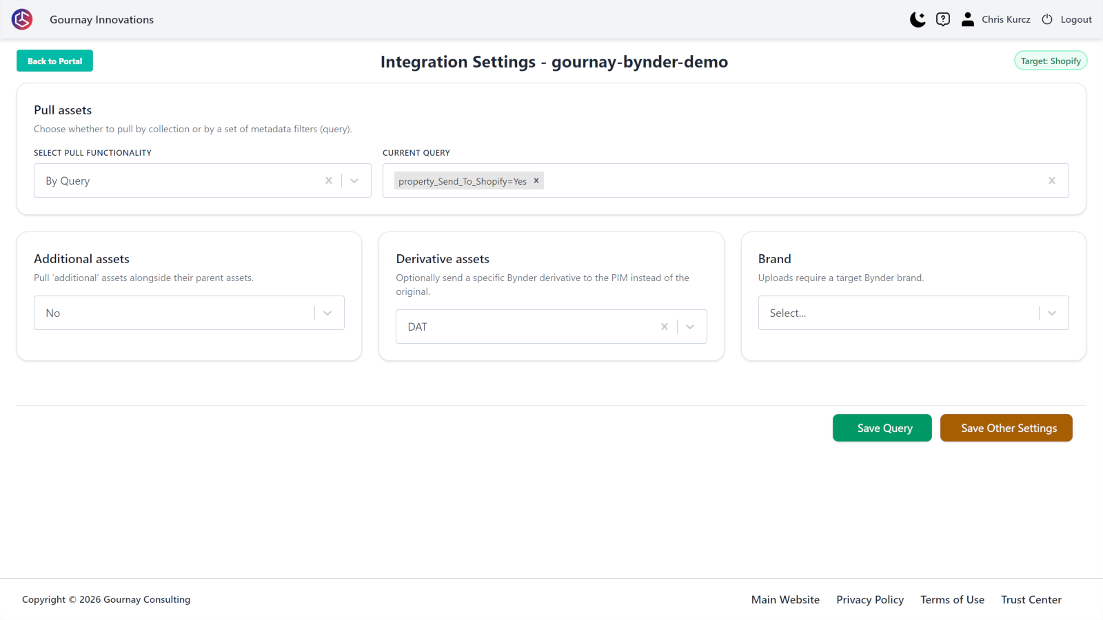 Gournay Innovations Portal Settings