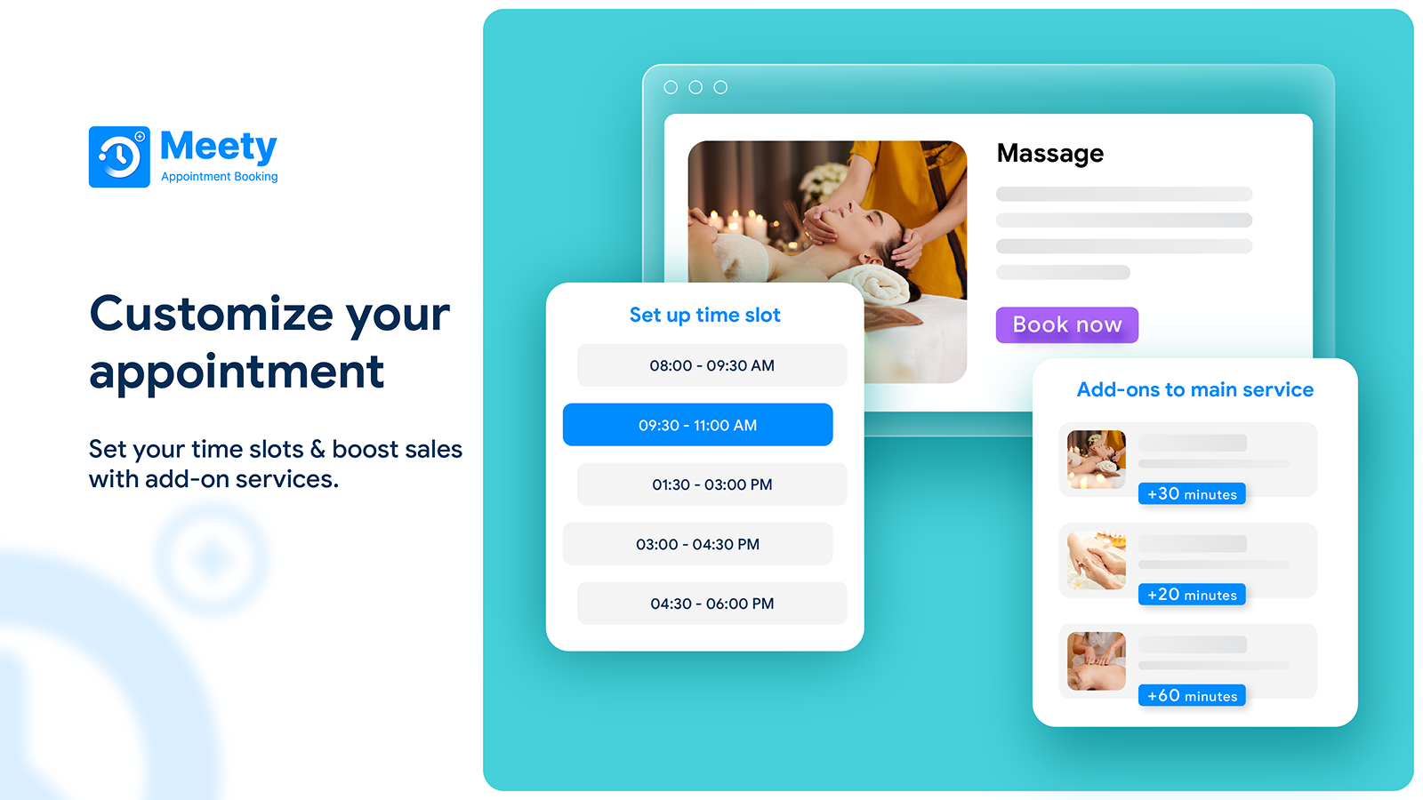 Customize your appointment with timeslot and add-ons
