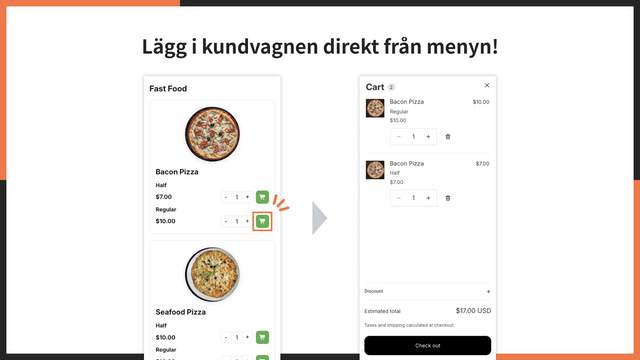 Lägg i kundvagnen direkt från menyn!
