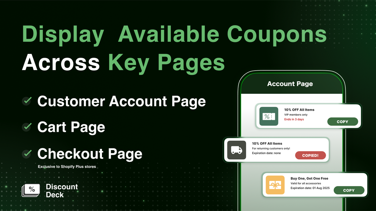 Available coupons displayed on a customer's account page