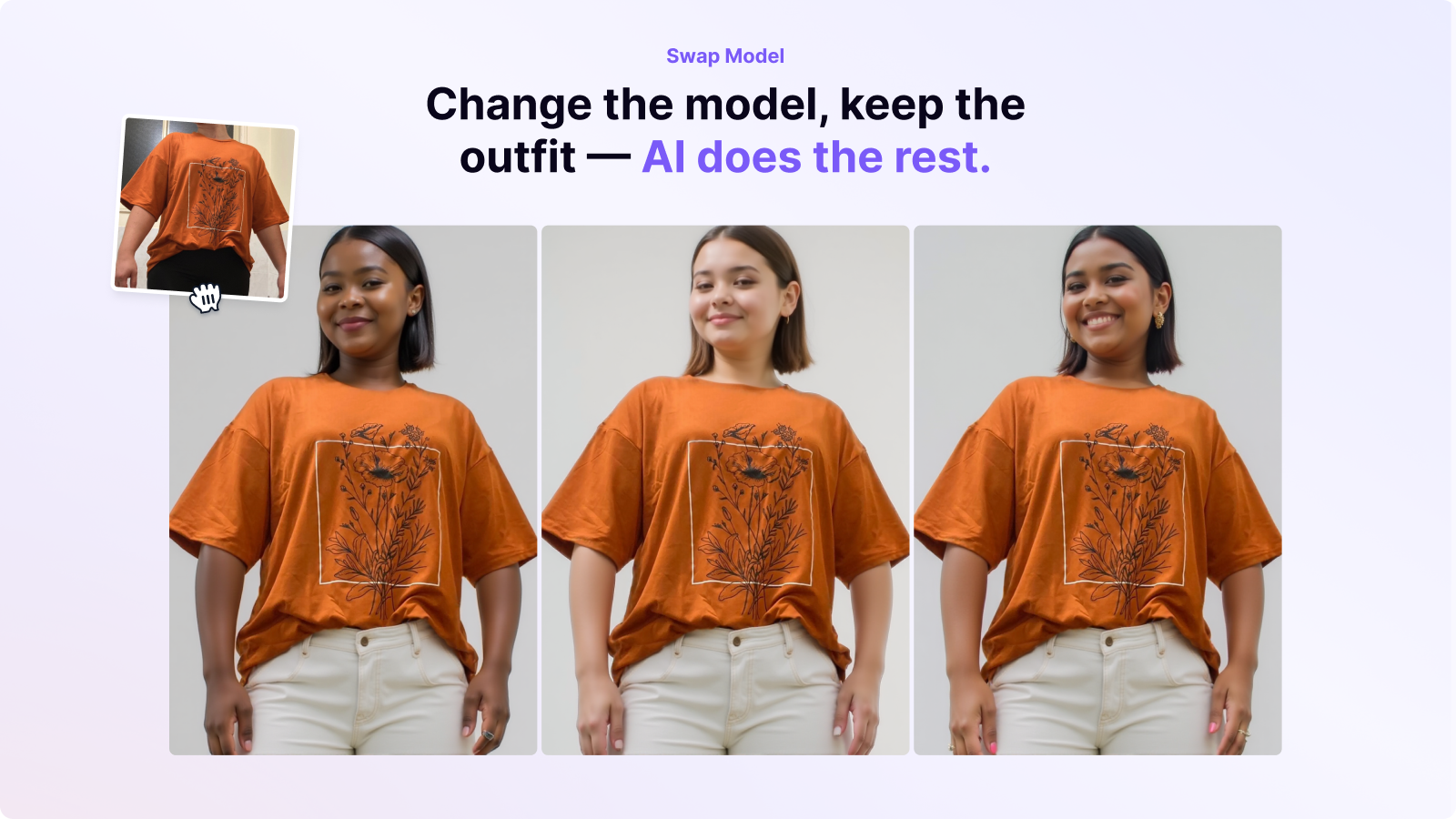 Swap AI models while keeping your fashion product the same