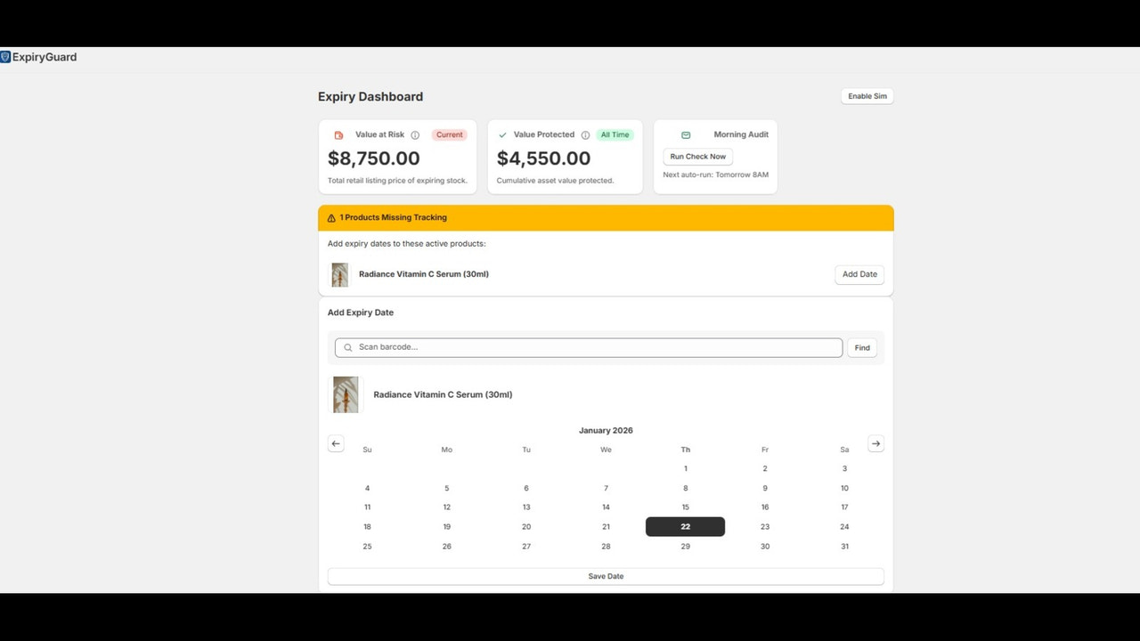 Simple date picker to track expiry dates without batch codes.