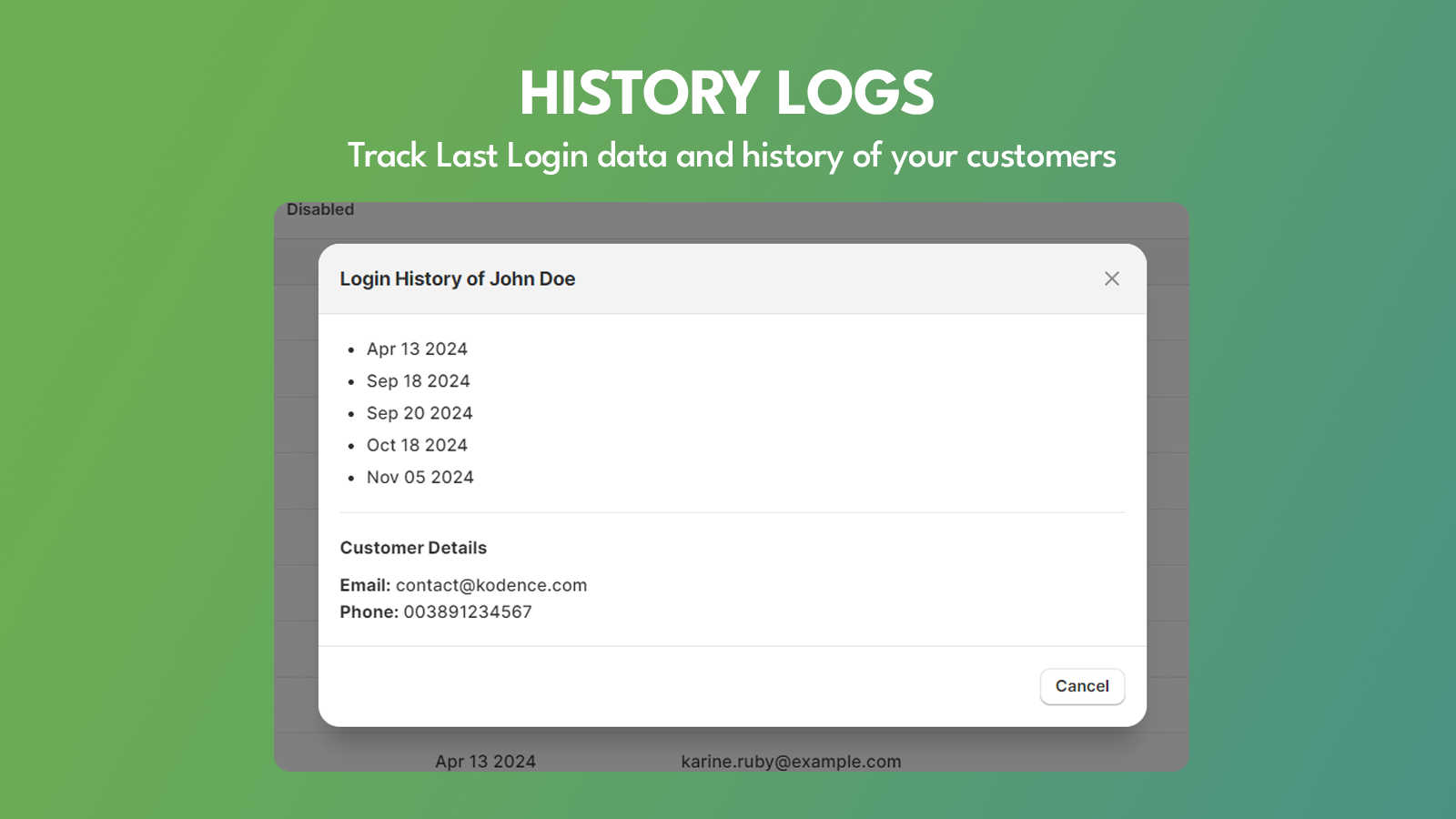 Customer Login History Logs