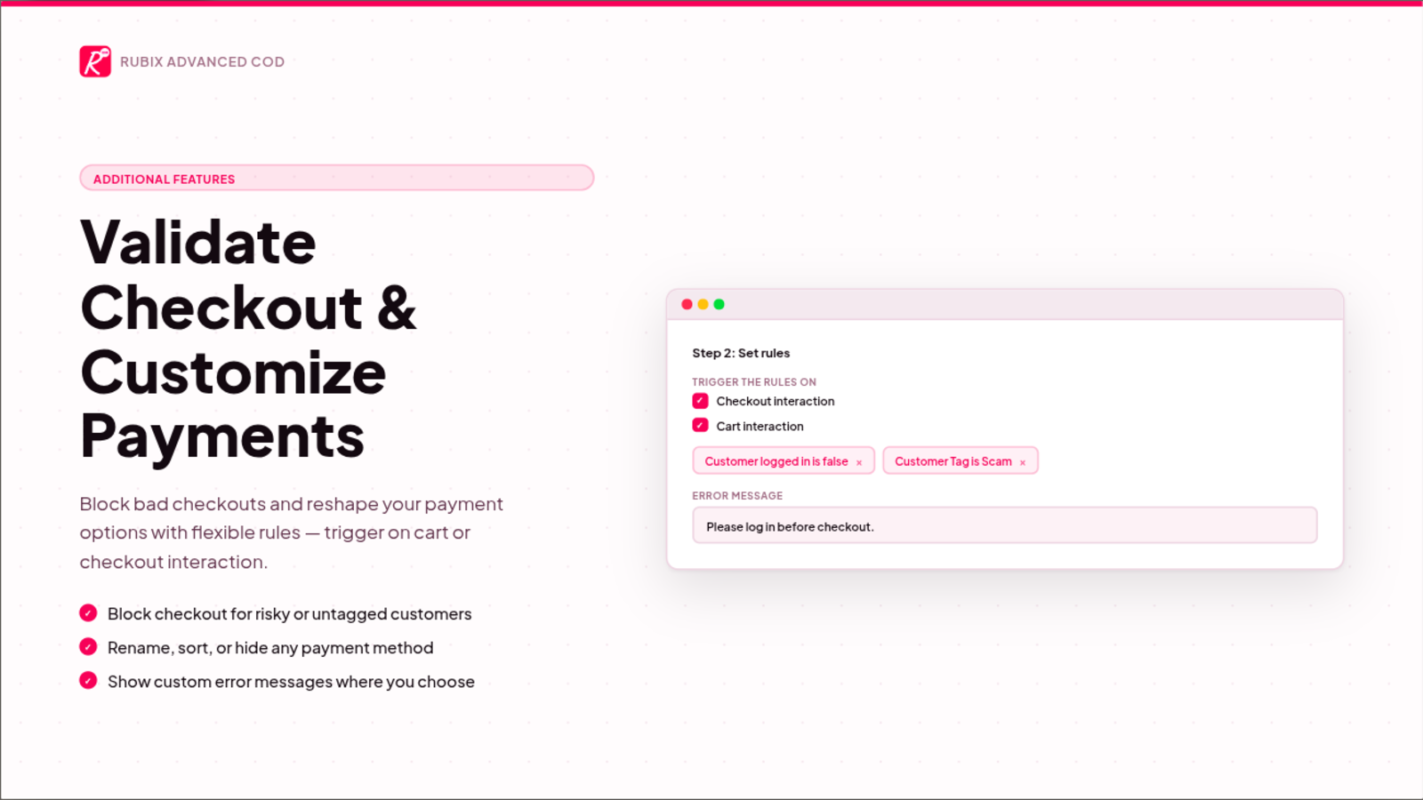 validate checkout and payment customization